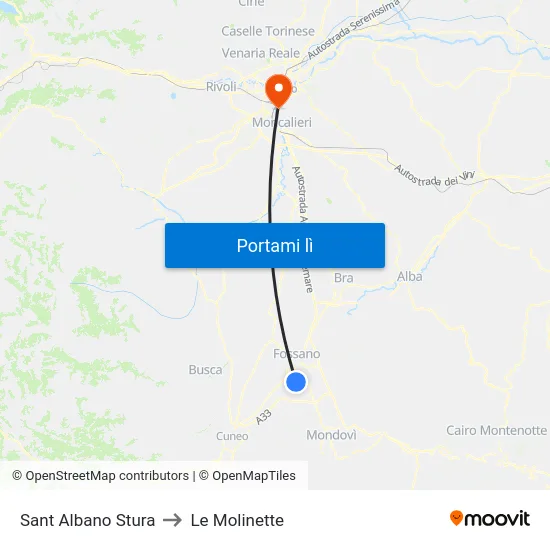 Sant Albano Stura to Le Molinette map