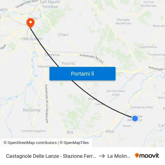 Castagnole Delle Lanze - Stazione Ferroviaria to Le Molinette map