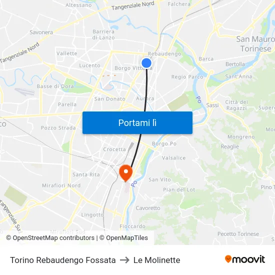 Torino Rebaudengo Fossata to Le Molinette map