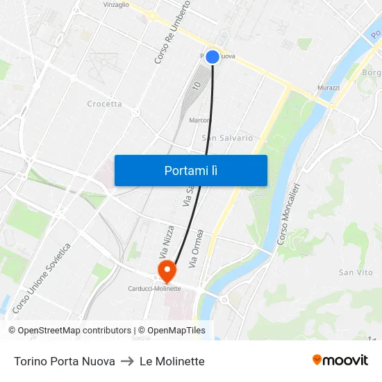 Torino Porta Nuova to Le Molinette map