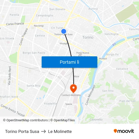 Torino Porta Susa to Le Molinette map