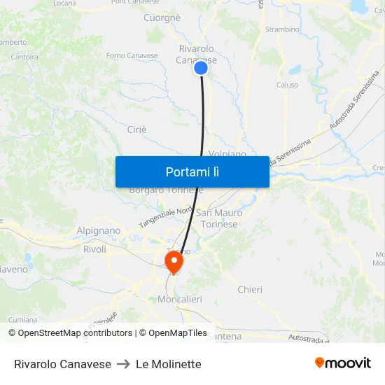 Rivarolo Canavese to Le Molinette map