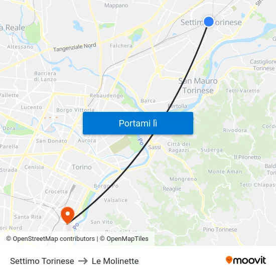 Settimo Torinese to Le Molinette map