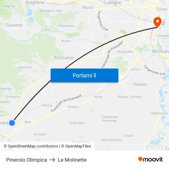 Pinerolo Olimpica to Le Molinette map