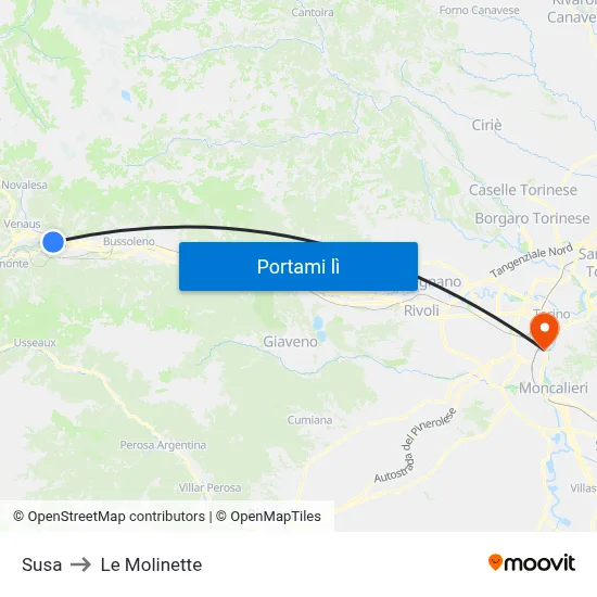 Susa to Le Molinette map