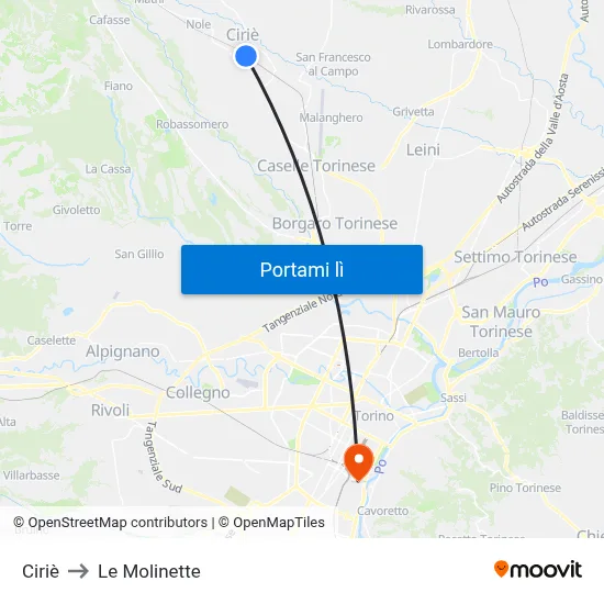Ciriè to Le Molinette map