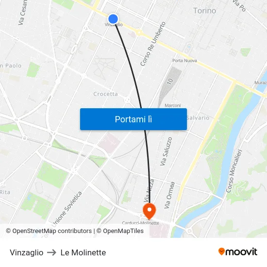 Vinzaglio to Le Molinette map