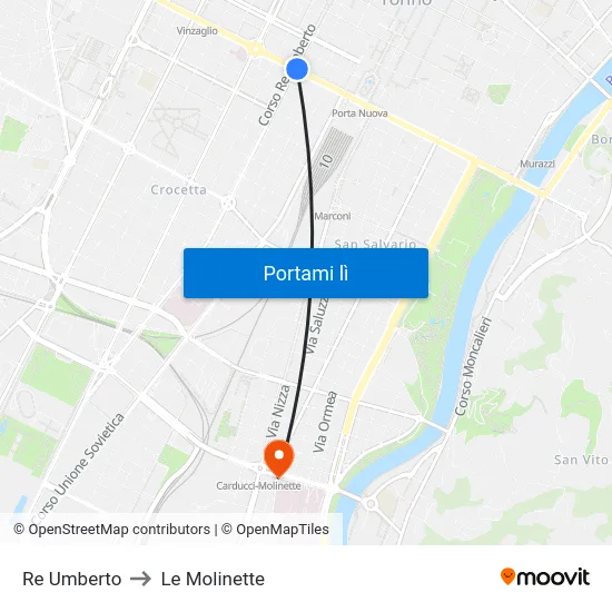 Re Umberto to Le Molinette map