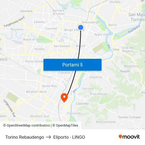 Torino Rebaudengo to Eliporto - LINGO map