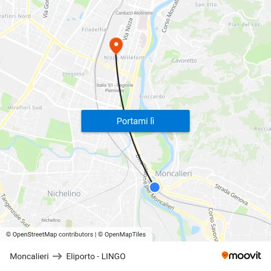 Moncalieri to Eliporto - LINGO map