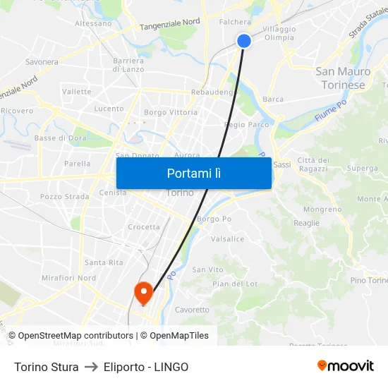 Torino Stura to Eliporto - LINGO map