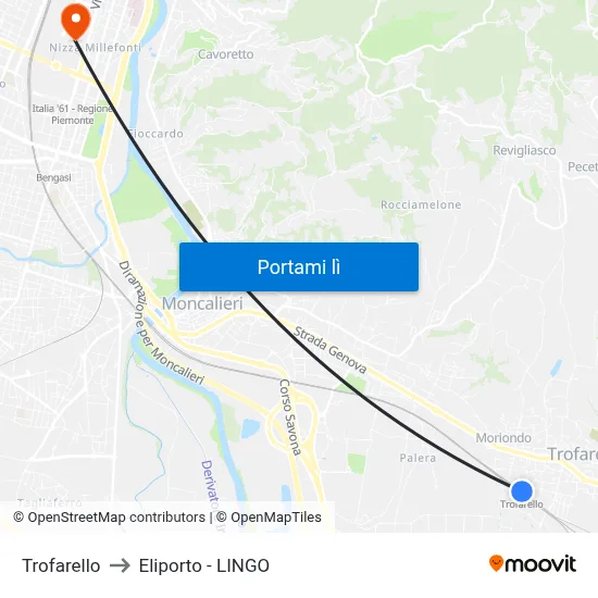 Trofarello to Eliporto - LINGO map