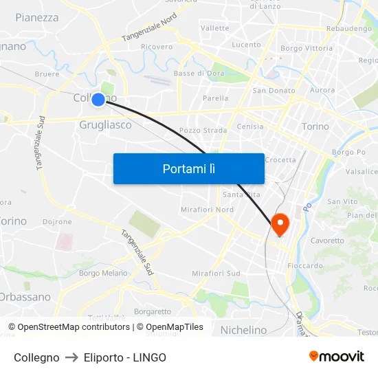 Collegno to Eliporto - LINGO map