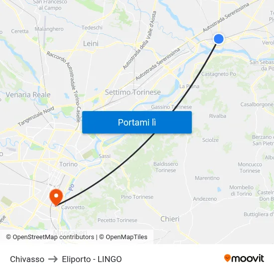 Chivasso to Eliporto - LINGO map