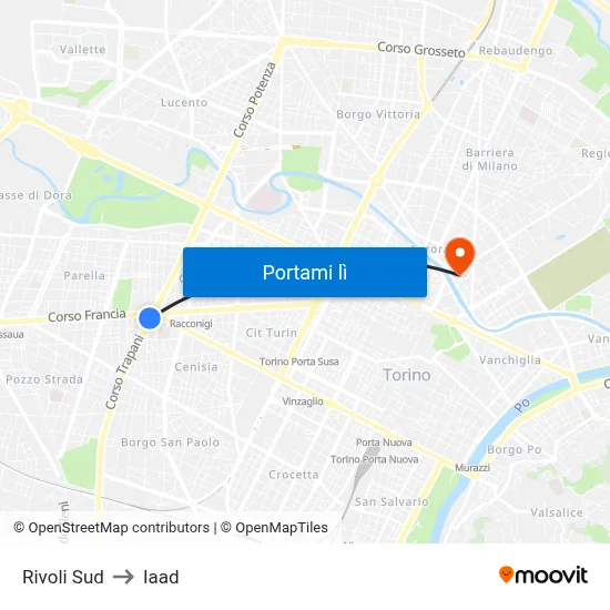 Rivoli Sud to Iaad map