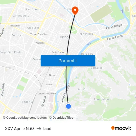 XXV Aprile N.68 to Iaad map