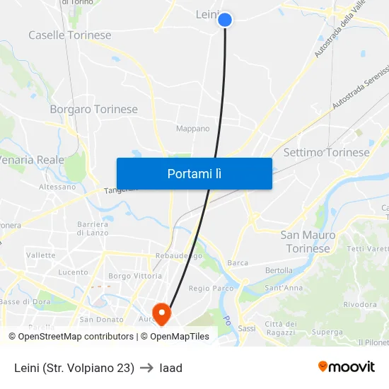 Leini (Str. Volpiano 23) to Iaad map