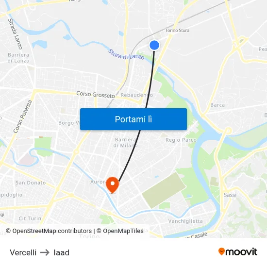 Vercelli to Iaad map