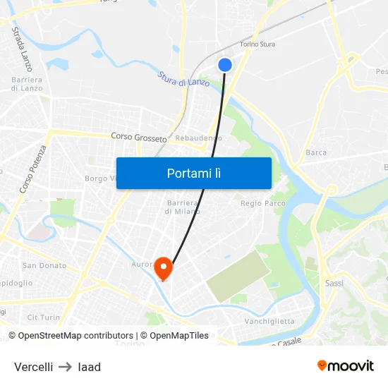 Vercelli to Iaad map