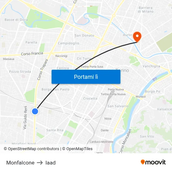 Monfalcone to Iaad map