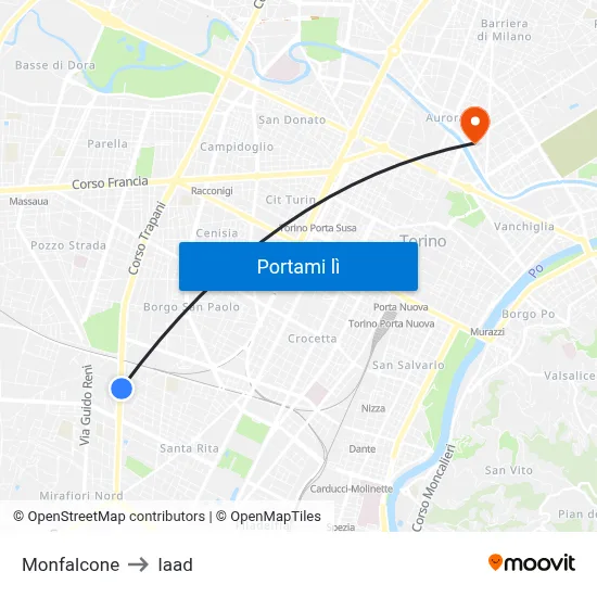 Monfalcone to Iaad map