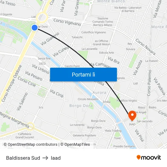 Baldissera Sud to Iaad map