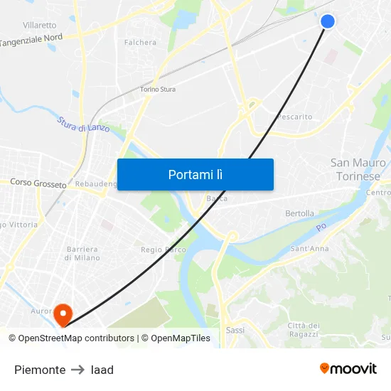 Piemonte to Iaad map