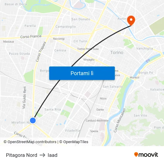 Pitagora Nord to Iaad map