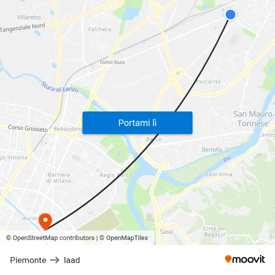 Piemonte to Iaad map
