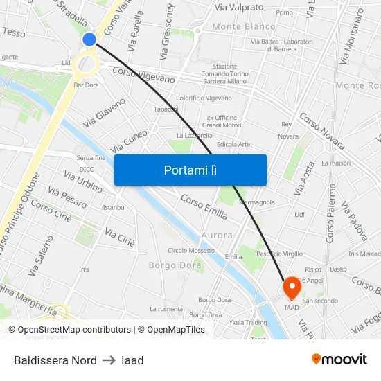 Baldissera Nord to Iaad map