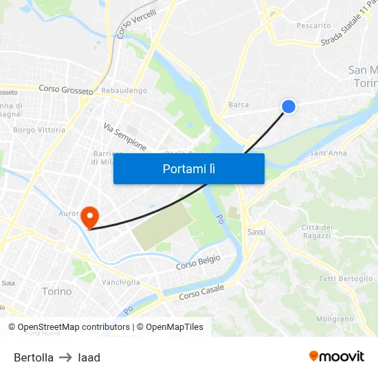 Bertolla to Iaad map