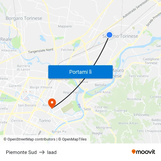 Piemonte Sud to Iaad map
