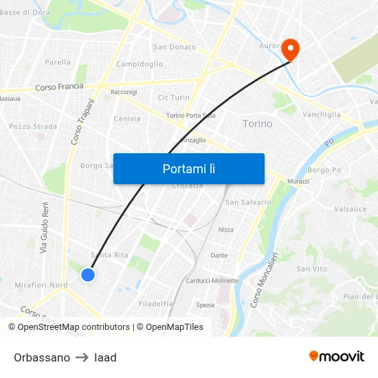 Orbassano to Iaad map