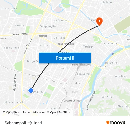 Sebastopoli to Iaad map