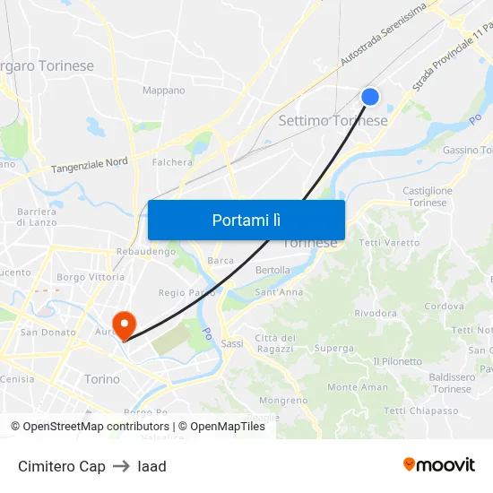 Cimitero Cap to Iaad map