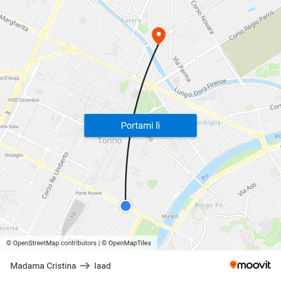 Madama Cristina to Iaad map