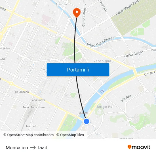 Moncalieri to Iaad map