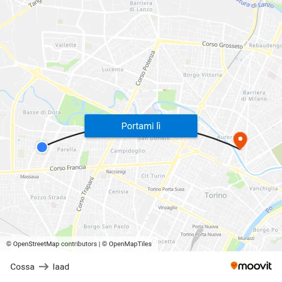 Cossa to Iaad map