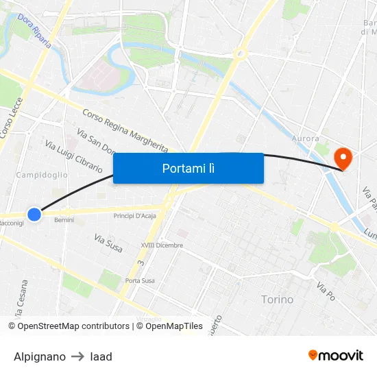 Alpignano to Iaad map