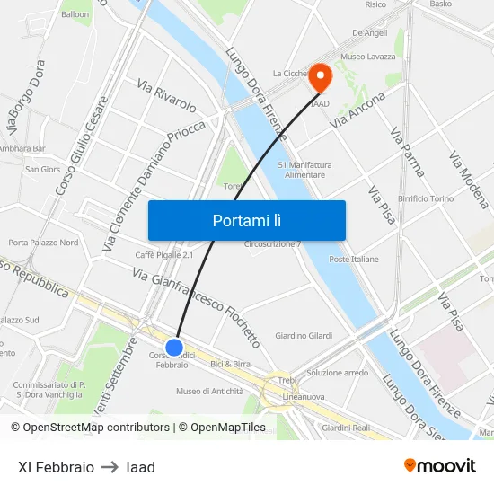 XI Febbraio to Iaad map