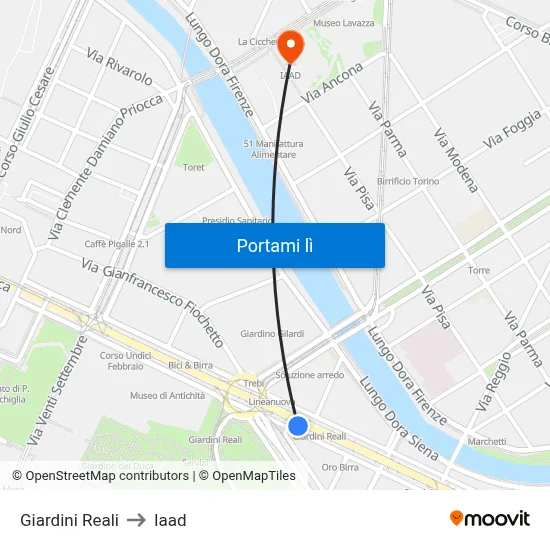 Giardini Reali to Iaad map