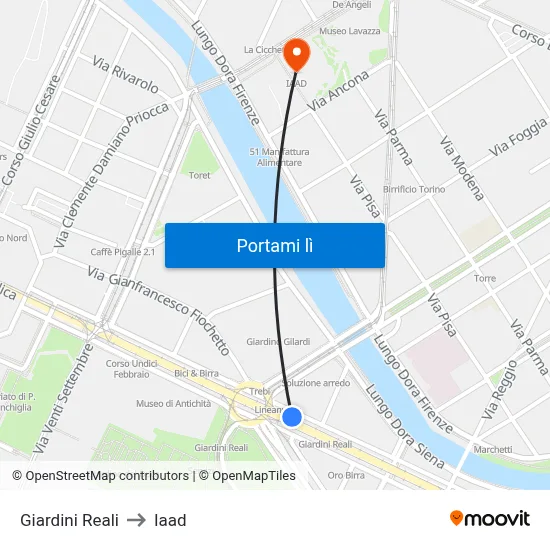 Giardini Reali to Iaad map