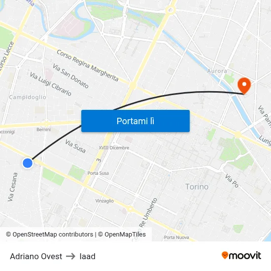 Adriano Ovest to Iaad map