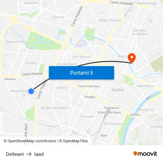 Delleani to Iaad map