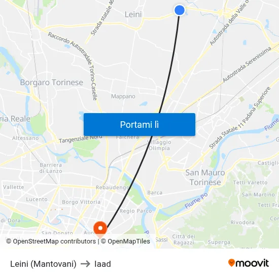 Leini (Mantovani) to Iaad map