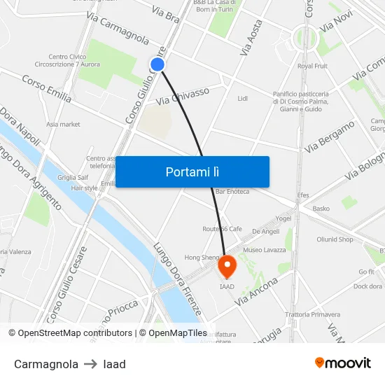 Carmagnola to Iaad map