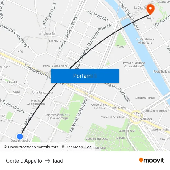 Corte D'Appello to Iaad map