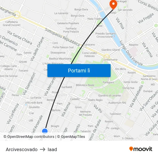 Arcivescovado to Iaad map