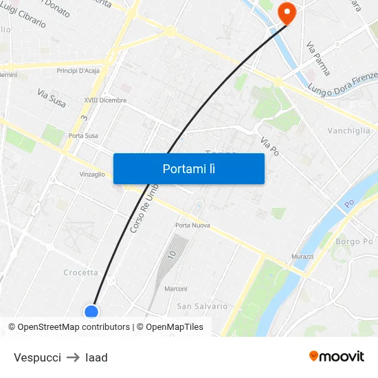 Vespucci to Iaad map