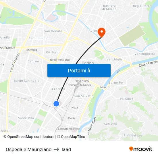 Ospedale Mauriziano to Iaad map